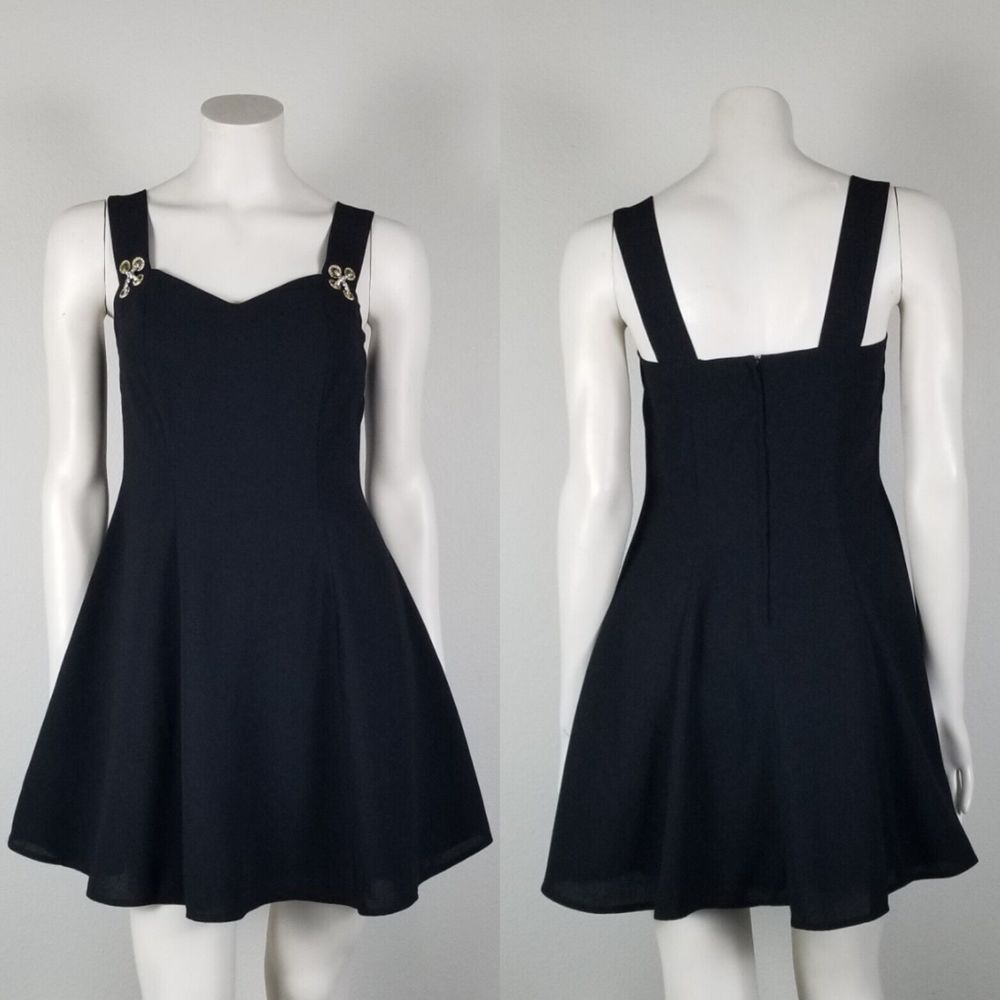 Caren Desiree Company CDC Black Rhinestone VTG 90s Babydoll Mini Dress Size 4P